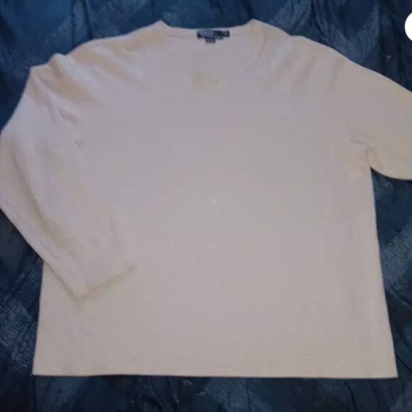 Polo By Ralph Lauren Mens Pullover Sweater XXL V-Neck Cotton Off White C2 - Picture 6 of 7